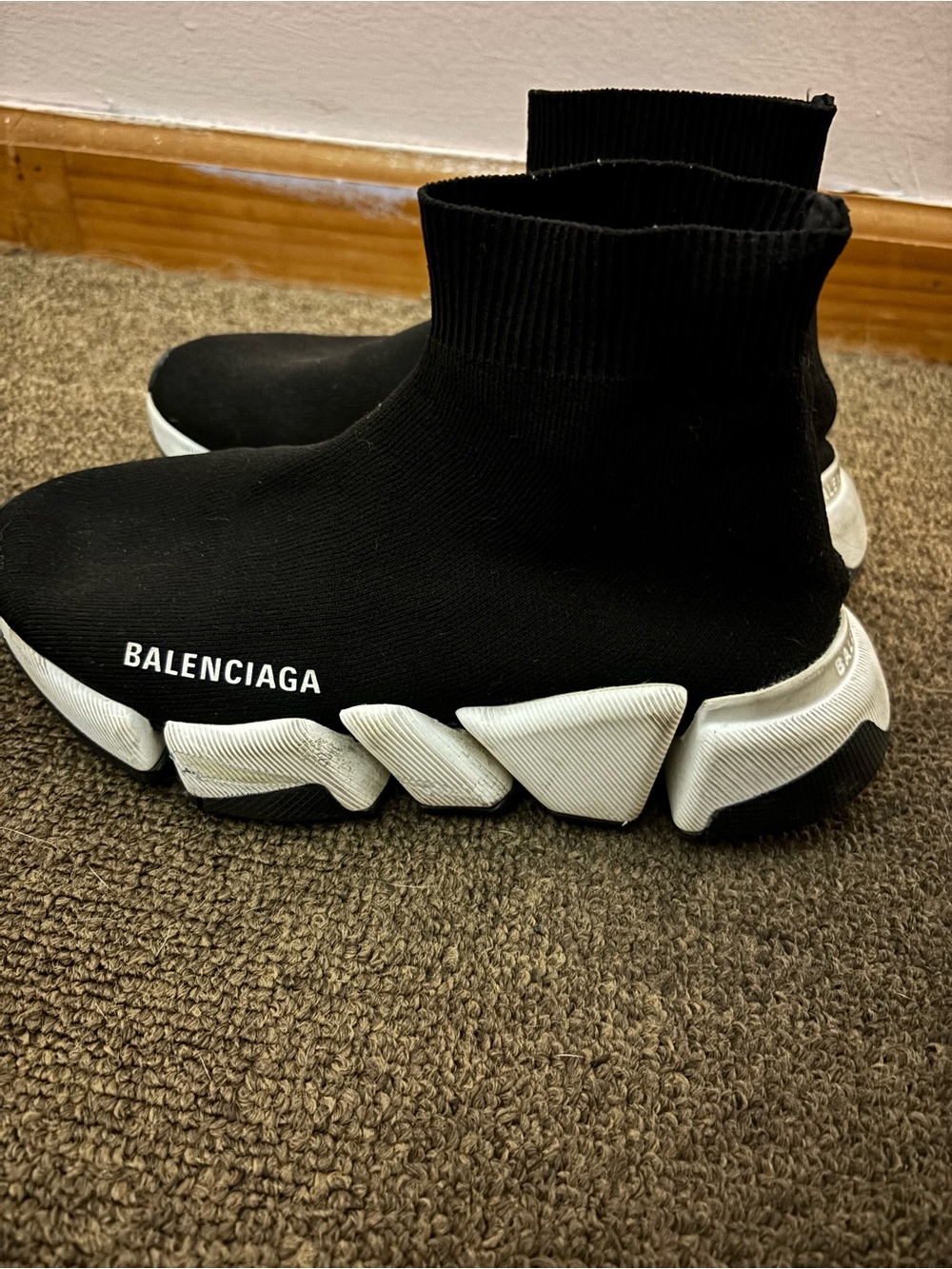Balenciaga Black Knit Sock Sneakers with White Chunky Sole